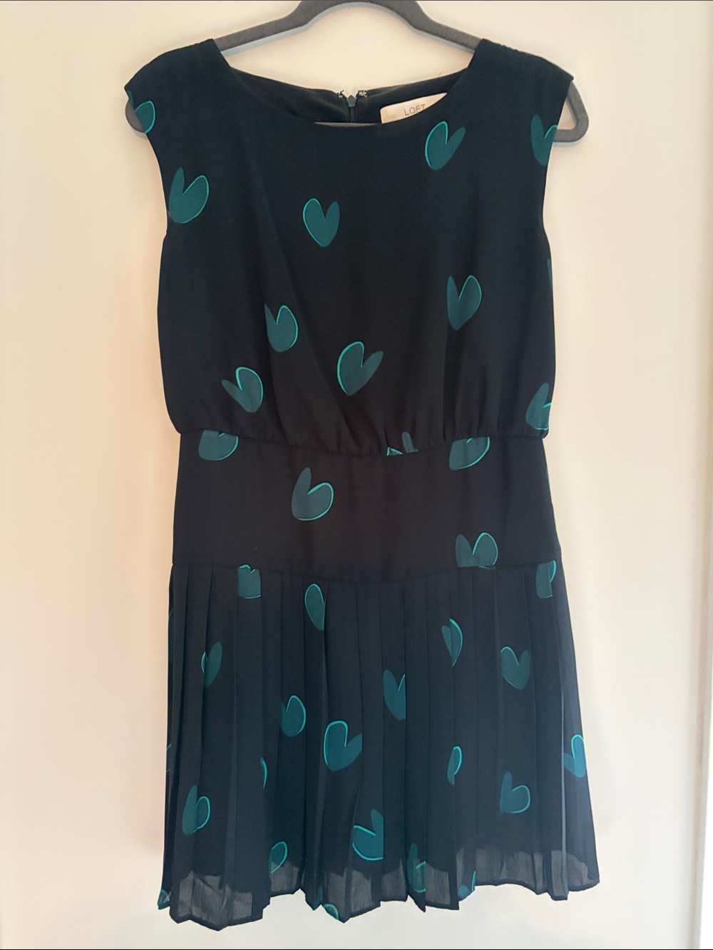 LOFT Black Dress with Teal Heart Motif